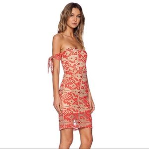 Line & Dot Embroidered Cap Sleeve Dress Red NWT